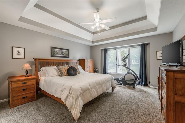 4902 Corinth Dr, Saint Joseph, MO 64506 - bedroom with a raised ceiling, carpet, and a ceiling fan