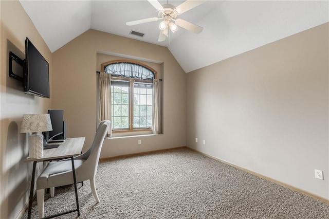 4902 Corinth Dr, Saint Joseph, MO 64506 - unfurnished office featuring light colored carpet, vaulted ceiling, and a ceiling fan