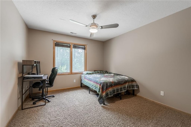 4902 Corinth Dr, Saint Joseph, MO 64506 - bedroom featuring carpet floors, an office area, ceiling fan, and a textured ceiling