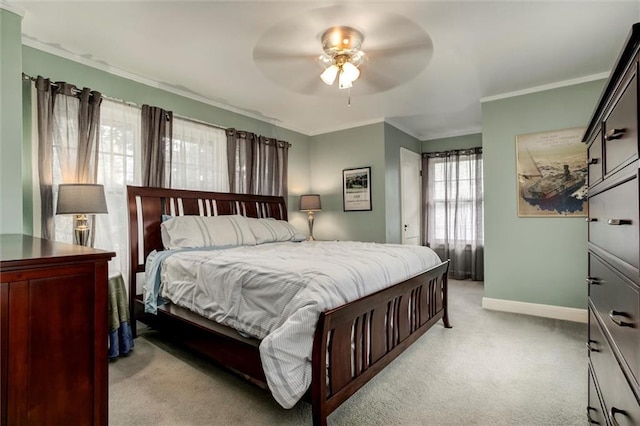 6033 Central St, Kansas City, MO 64113 - bedroom featuring light carpet, crown molding, and ceiling fan