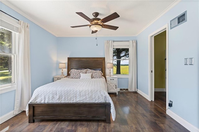 20212 S Carriage Ln, Peculiar, MO 64078 - bedroom featuring ornamental molding, dark wood-style flooring, and ceiling fan