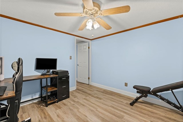 20212 S Carriage Ln, Peculiar, MO 64078 - home office featuring ornamental molding, wood finished floors, and ceiling fan