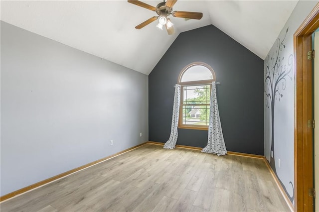 2621 SE 5th St, Lees Summit, MO 64063 - empty room featuring a ceiling fan, light wood-type flooring, and lofted ceiling