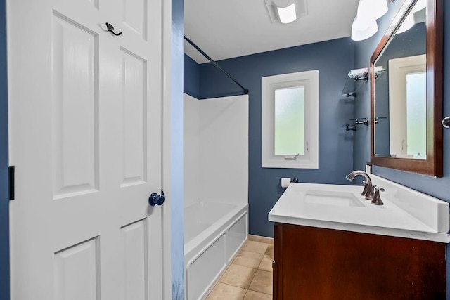 9201 Ensley Ln, Leawood, KS 66206 - full bathroom with vanity, tile patterned floors, and tub / shower combination