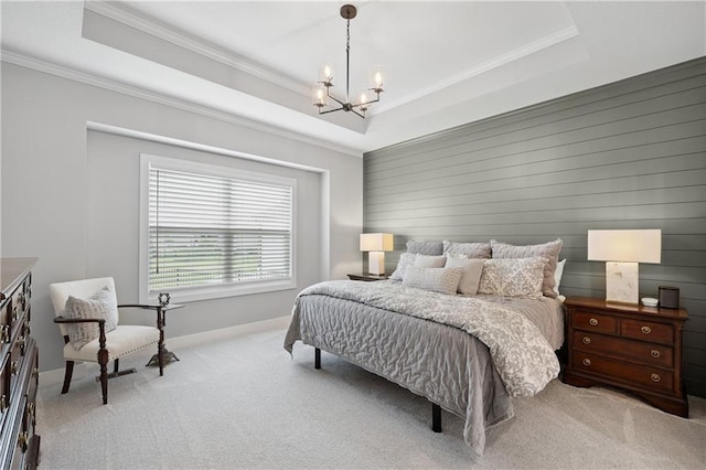 9260 Saddletop St, Lenexa, KS 66227 - bedroom with a chandelier, a raised ceiling, carpet, and crown molding