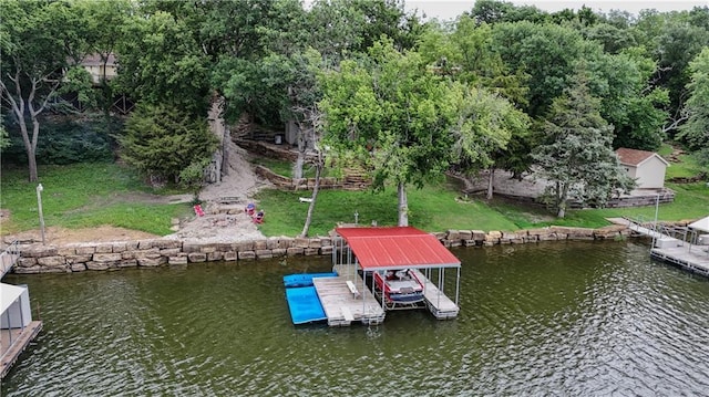 792 195th St, Fort Scott, KS 66701 - dock featuring a water view, a yard, and boat lift