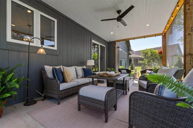 13 Tahoma Rdg, Lake Winnebago, MO 64034 - view of patio featuring an outdoor living space and ceiling fan