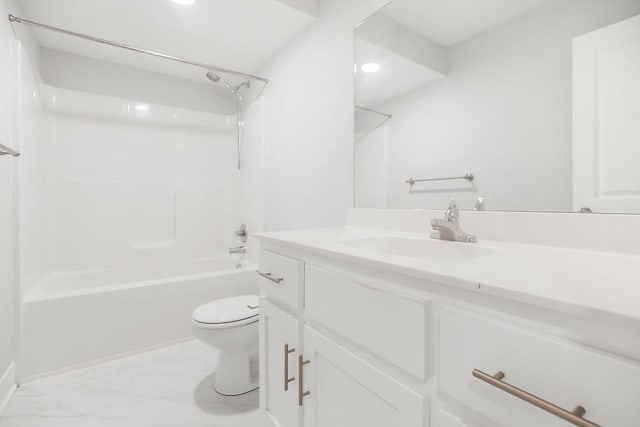 4724 E 135th Ct, Grandview, MO 64030 - bathroom featuring vanity, shower / tub combination, marble look tile flooring, and recessed lighting