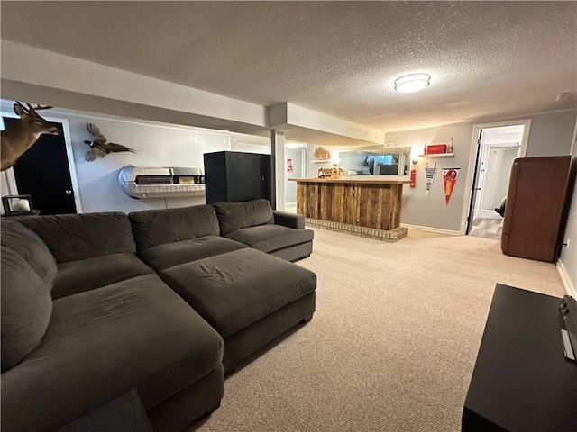 12913 E 41st St S, Independence, MO 64055 - carpeted living room featuring bar area and a textured ceiling