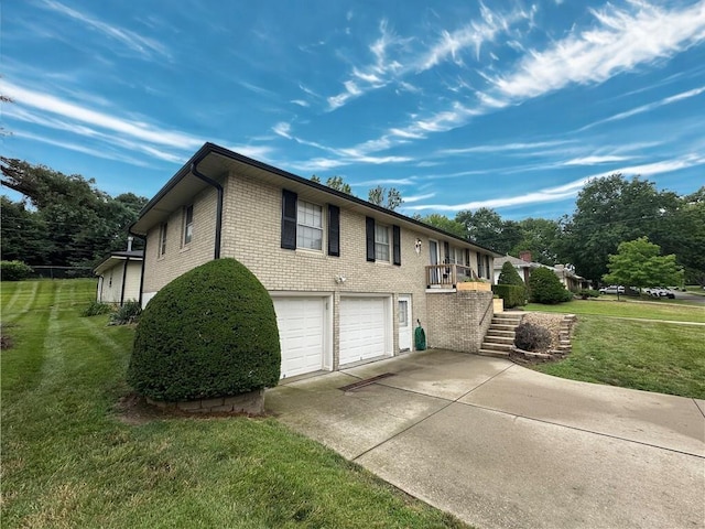 12913 E 41st St S, Independence, MO 64055 - view of property exterior with driveway, an attached garage, brick siding, and a lawn