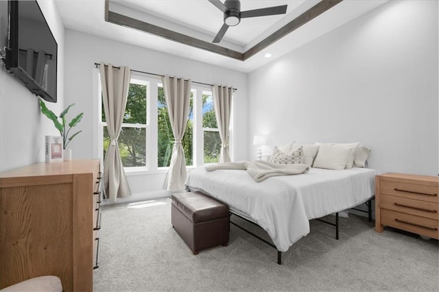 1161 SW Whitby Dr, Lees Summit, MO 64083 - bedroom featuring light colored carpet, a raised ceiling, ceiling fan, and recessed lighting