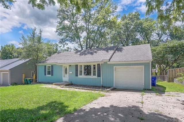 7028 Walmer St, Overland Park, KS 66204 - ranch-style home with an attached garage, driveway, and a shingled roof