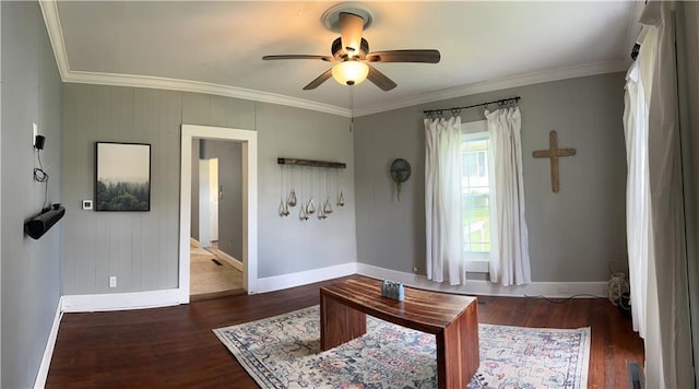 108 W Main St, Arma, KS 66712 - office space with ornamental molding, ceiling fan, and wood finished floors