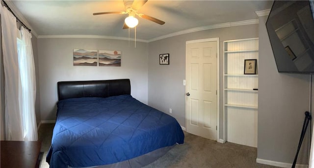 108 W Main St, Arma, KS 66712 - bedroom with crown molding, carpet, and ceiling fan