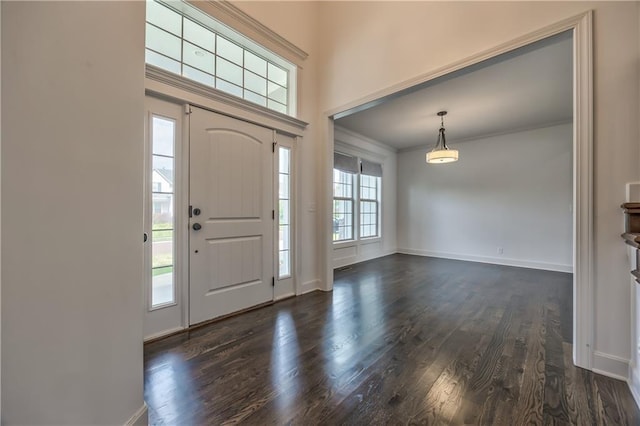 14017 Haskins St, Overland Park, KS 66221 - foyer featuring dark wood-type flooring and crown molding