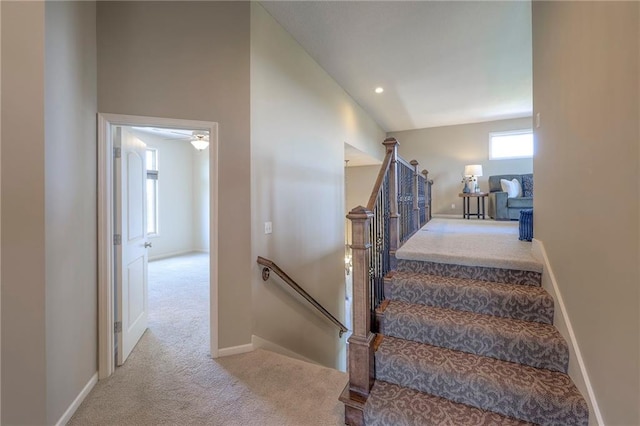 18670 W 248th St, Paola, KS 66071 - staircase featuring carpet floors, ceiling fan, and recessed lighting