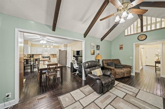 16304 W 126th St, Olathe, KS 66062 - living area with ceiling fan, dark wood-style flooring, and a textured ceiling