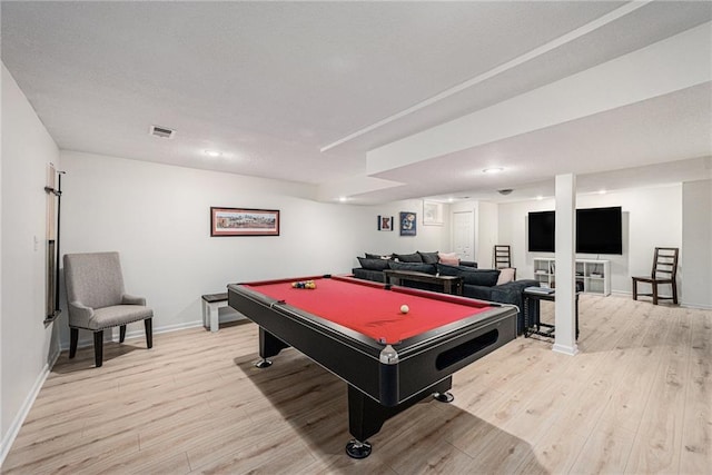 11401 Cedar St, Leawood, KS 66211 - playroom featuring light wood-style flooring, billiards, and recessed lighting
