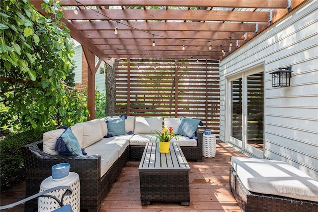 11401 Cedar St, Leawood, KS 66211 - wooden terrace with an outdoor living space and a pergola