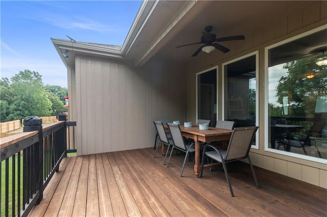 1013 SE Beatty Ct, Blue Springs, MO 64014 - wooden terrace featuring a ceiling fan and outdoor dining space