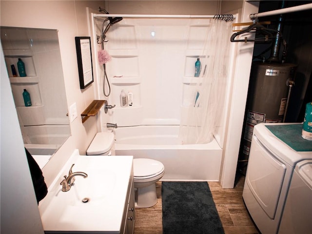 715 N Warren St, Warrensburg, MO 64093 - full bathroom with washer and clothes dryer, vanity, and shower / bath combo with shower curtain