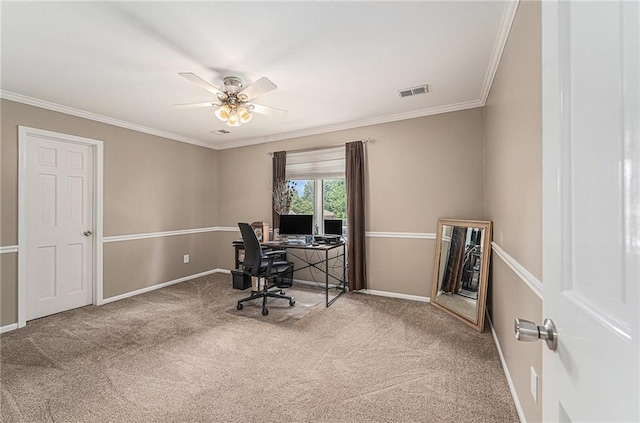 807 NW Bent Tree Dr, Lees Summit, MO 64081 - office featuring crown molding, carpet flooring, and a ceiling fan