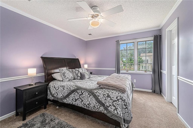807 NW Bent Tree Dr, Lees Summit, MO 64081 - carpeted bedroom with a textured ceiling, crown molding, and a ceiling fan
