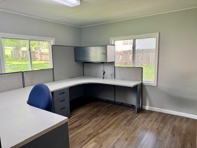 2745 169th Hwy, Trimble, MO 64492 - unfurnished office with dark wood-style floors, plenty of natural light, and built in desk