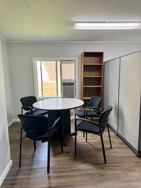 2745 169th Hwy, Trimble, MO 64492 - dining area featuring wood finished floors, cooling unit, and a desk