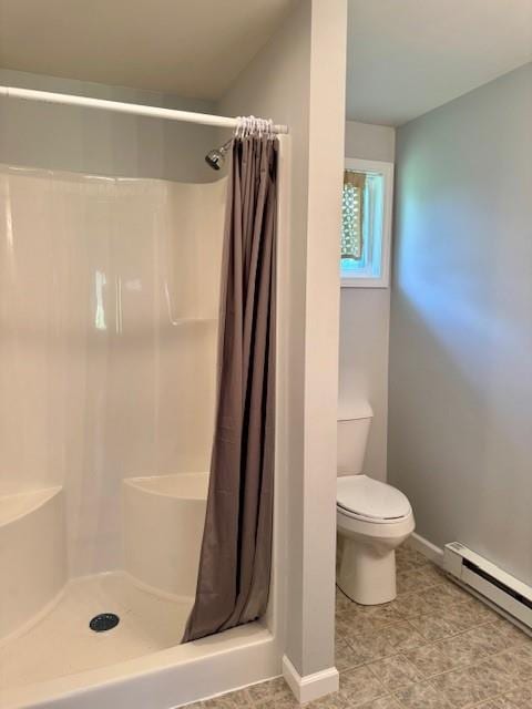 2745 169th Hwy, Trimble, MO 64492 - bathroom with a baseboard radiator and a stall shower