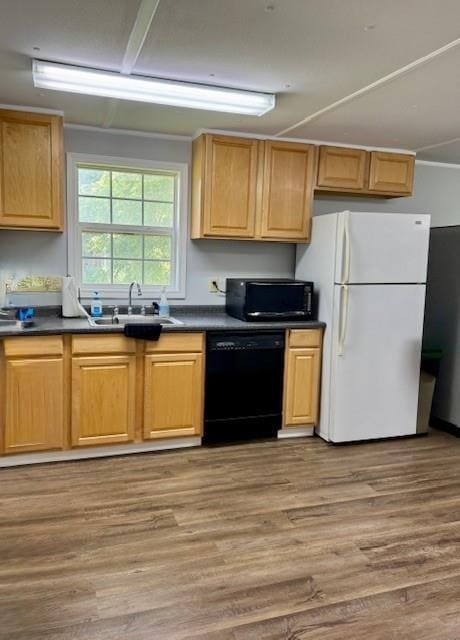 2745 169th Hwy, Trimble, MO 64492 - kitchen featuring black appliances, dark countertops, and light wood-style flooring