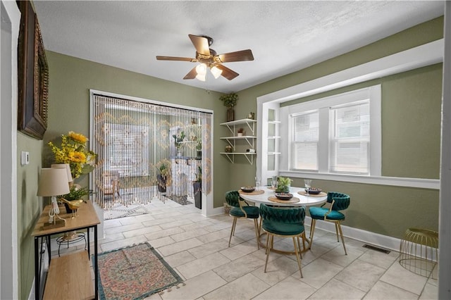 3230 Bellefontaine Ave, Kansas City, MO 64128 - dining area with a ceiling fan and a textured ceiling