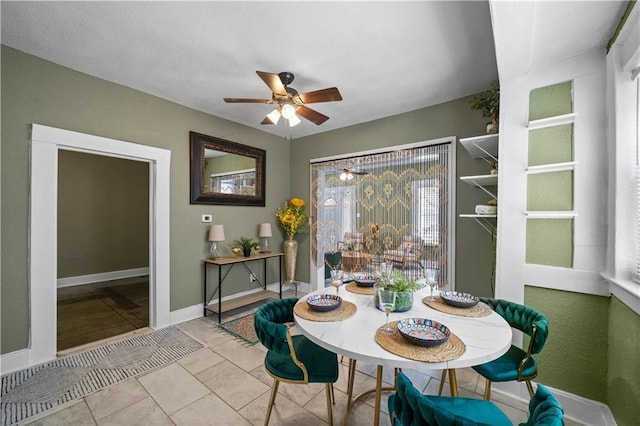 3230 Bellefontaine Ave, Kansas City, MO 64128 - tiled dining room featuring a ceiling fan and baseboards