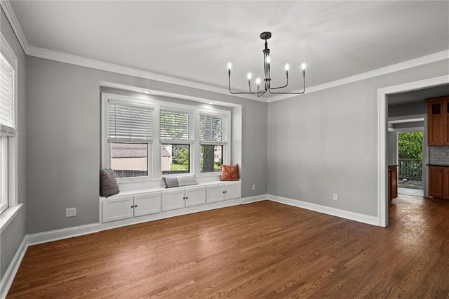 1535 W 75th St, Kansas City, MO 64114 - empty room featuring a chandelier, wood finished floors, crown molding, and healthy amount of natural light