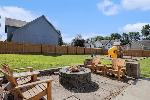 2417 SW Woodhaven Ln, Lees Summit, MO 64082 - fenced backyard with a fire pit and a playground