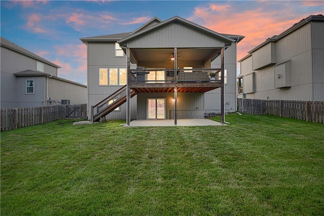 20487 W 108th St, Olathe, KS 66061 - rear view of house featuring a patio area, a fenced backyard, stairs, a wooden deck, and ceiling fan