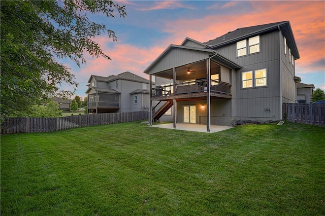 20487 W 108th St, Olathe, KS 66061 - rear view of house featuring a patio area, ceiling fan, a fenced backyard, stairs, and a wooden deck