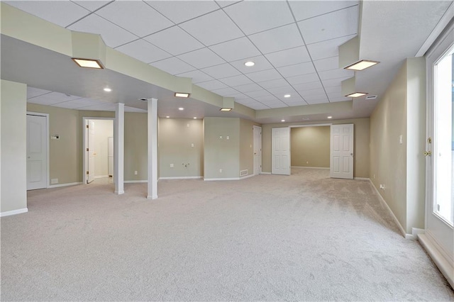 5010 W 161st Ter, Overland Park, KS 66085 - basement featuring light colored carpet, a drop ceiling, and recessed lighting