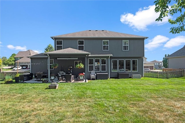 316 SE Hackamore Dr, Lees Summit, MO 64082 - back of property with a fenced backyard, a patio area, and an outdoor hangout area