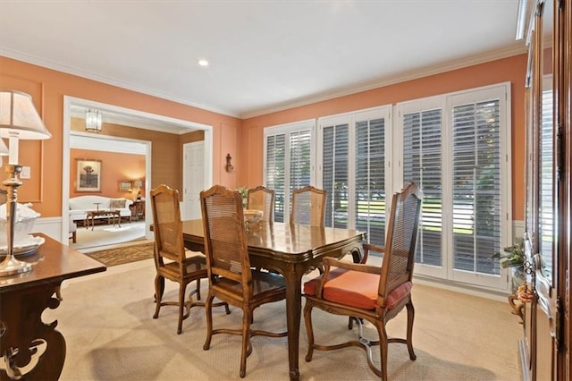 8422 Reinhardt Ln, Leawood, KS 66206 - dining space with light carpet and crown molding