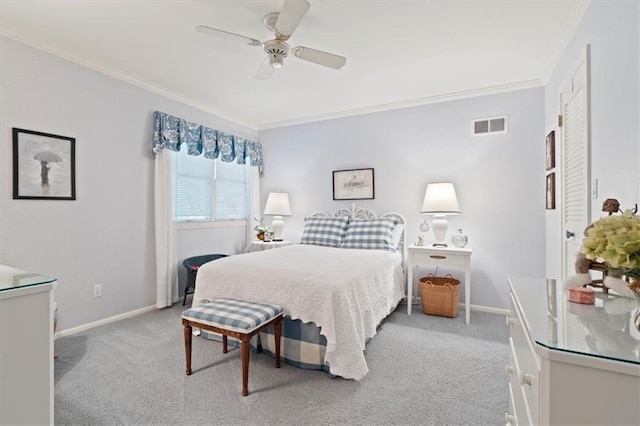 8422 Reinhardt Ln, Leawood, KS 66206 - bedroom with crown molding, carpet floors, and a ceiling fan