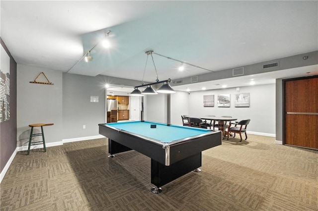 600 E Admiral Blvd Unit 1703, Kansas City, MO 64106 - rec room featuring rail lighting, carpet floors, and billiards table