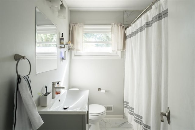 6015 W 78th Ter, Prairie Village, KS 66208 - bathroom featuring marble look tile flooring, vanity, and a shower with curtain
