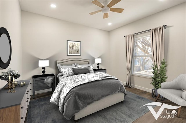 1832 N 31st St, Kansas City, KS 66104 - bedroom featuring dark wood-style flooring, recessed lighting, and ceiling fan