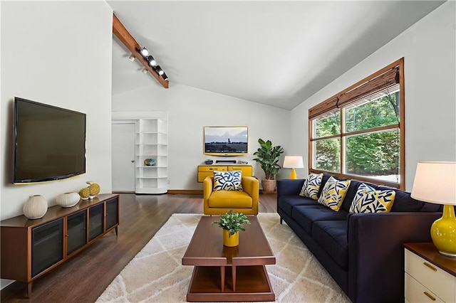 7604 Tomahawk Rd, Prairie Village, KS 66208 - living room with lofted ceiling, wood finished floors, and rail lighting