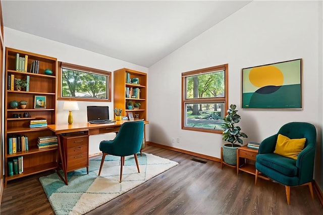 7604 Tomahawk Rd, Prairie Village, KS 66208 - office with lofted ceiling and dark wood finished floors