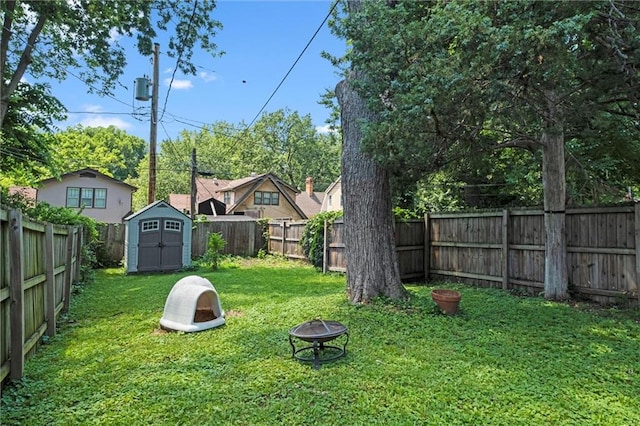 6016 Harrison St, Kansas City, MO 64110 - fenced backyard with a fire pit and a shed