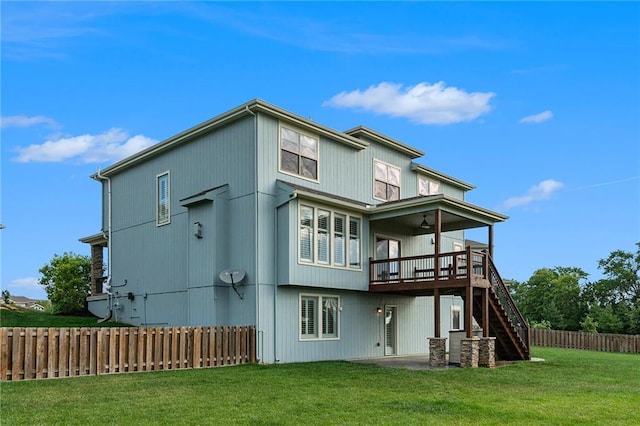 16699 S Chalet Dr, Olathe, KS 66062 - rear view of house with ceiling fan, stairs, a deck, and a patio area
