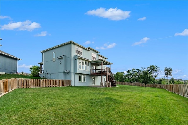 16699 S Chalet Dr, Olathe, KS 66062 - back of house with stairway, a fenced backyard, and a wooden deck