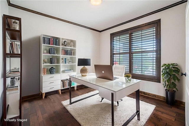 16699 S Chalet Dr, Olathe, KS 66062 - home office with crown molding and dark wood finished floors